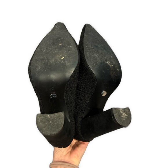 Topshop Women’s Solid Black Textured Pointed Toe Block Heel Sock Booties Boots 8 - Picture 4 of 7